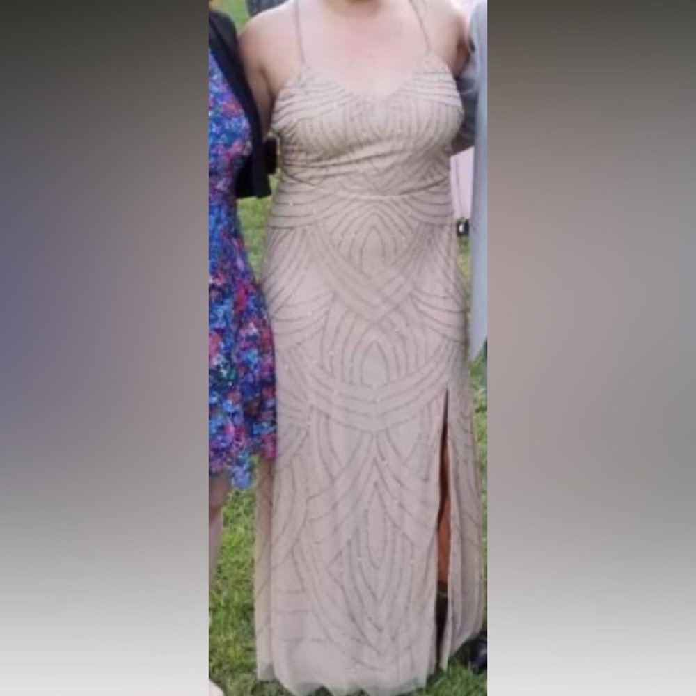 Adrianna Pappell platinum tan dress